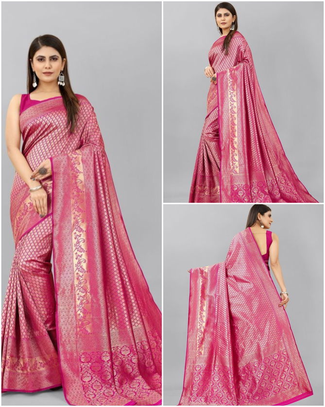 MF 44 Pink Designer Soft Lichi Silk Sarees Wholesale Clothing Distributor In India